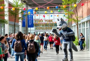York Technical College's 60th anniversary celebration with Titan the Wolf mascot