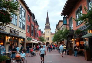 Outdoor entertainment hub in Ballantyne with shops and restaurants