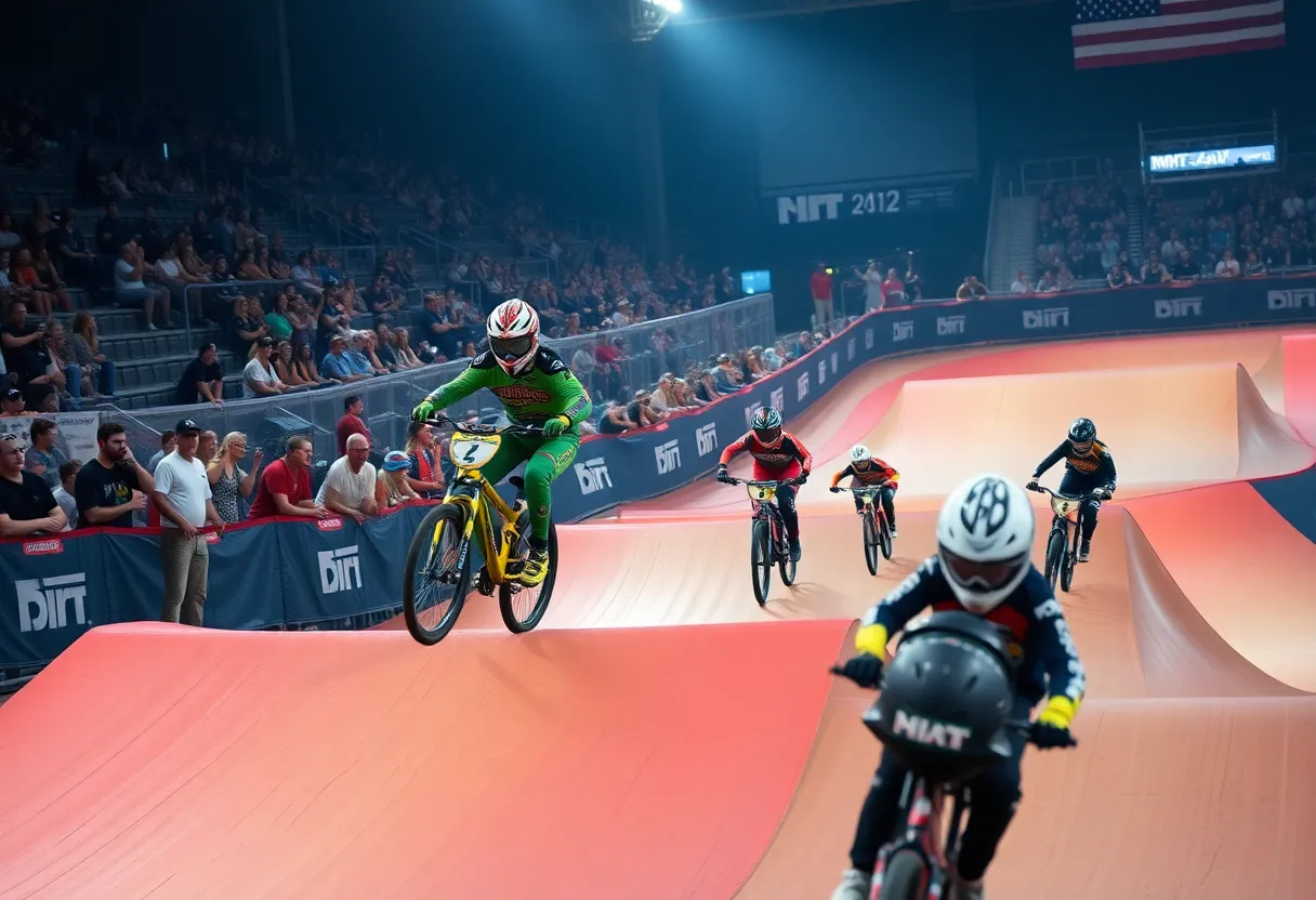 BMX racers in action at the USA BMX Golden State Nationals in Bakersfield