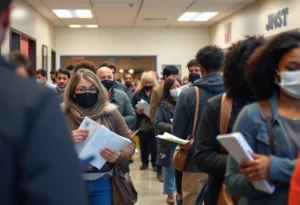 Long lines of Californians waiting at the DMV for REAL IDs.