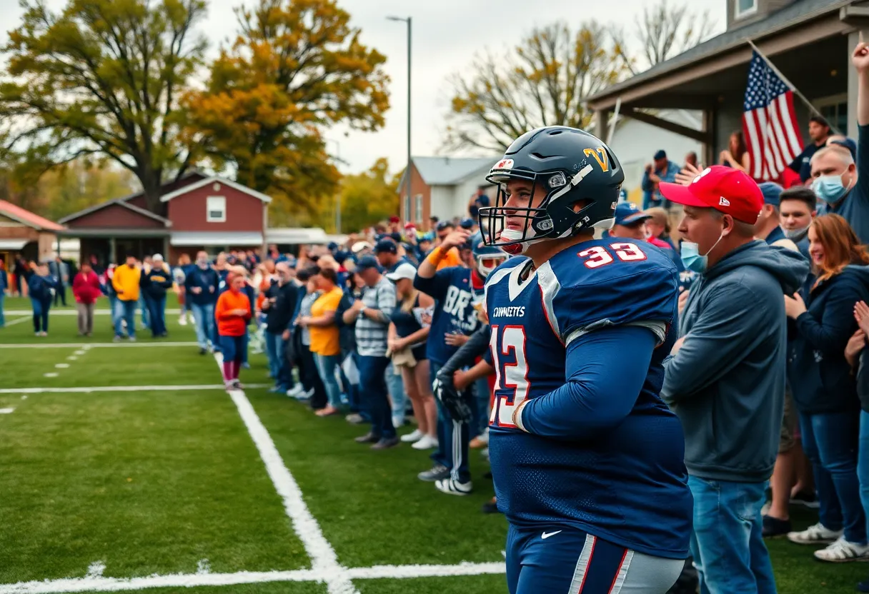 Fans celebrating a local athlete's college football commitment.