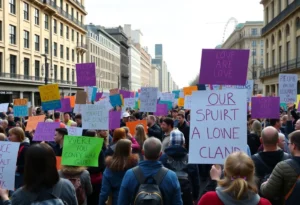 Protesters in Charlotte holding signs during the Hands Off! movement