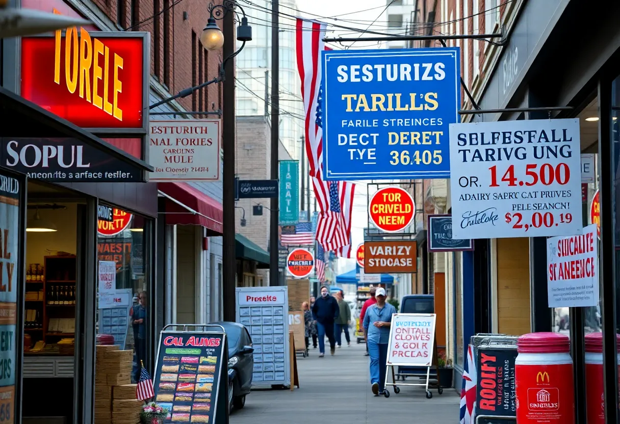 Street scene in Charlotte with small businesses affected by tariffs