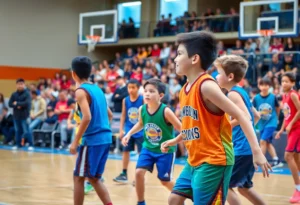 Young athletes competing in a basketball tournament in Charlotte
