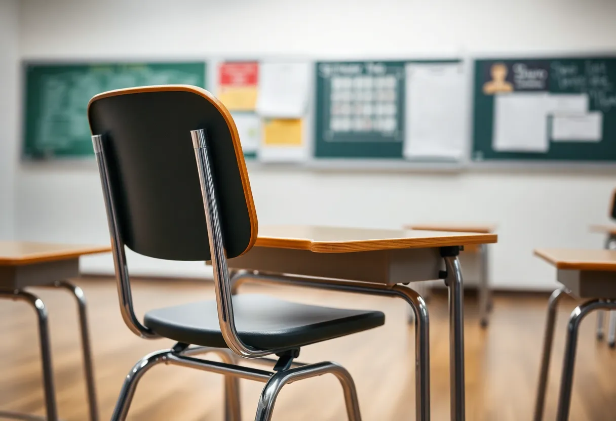 Empty classroom desk indicating privacy issues