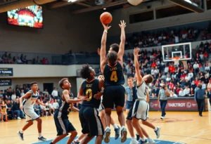 Cody Peck playing basketball at Phenom Hoops Report event