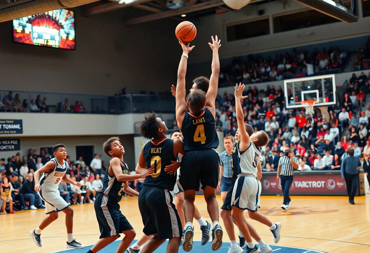 Cody Peck playing basketball at Phenom Hoops Report event