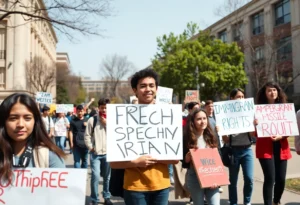 Students participating in a pro-Palestinian demonstration at Columbia University.