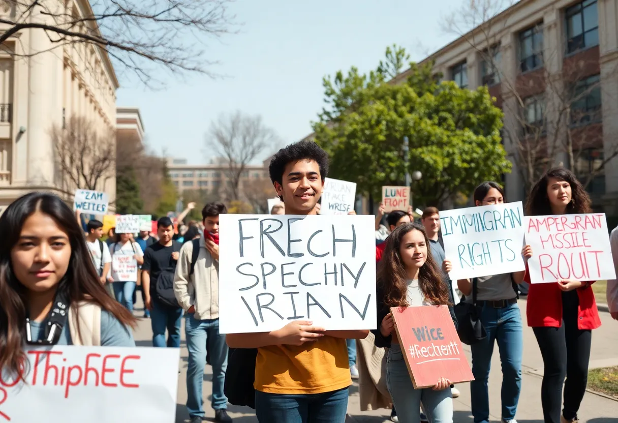 Students participating in a pro-Palestinian demonstration at Columbia University.