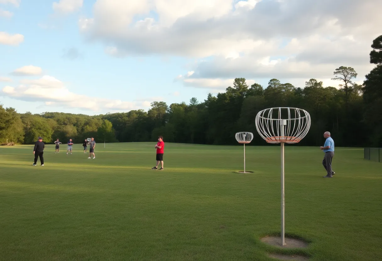 Players competing in a disc golf tournament