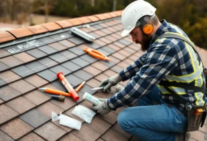 A person repairing a roof using DIY techniques