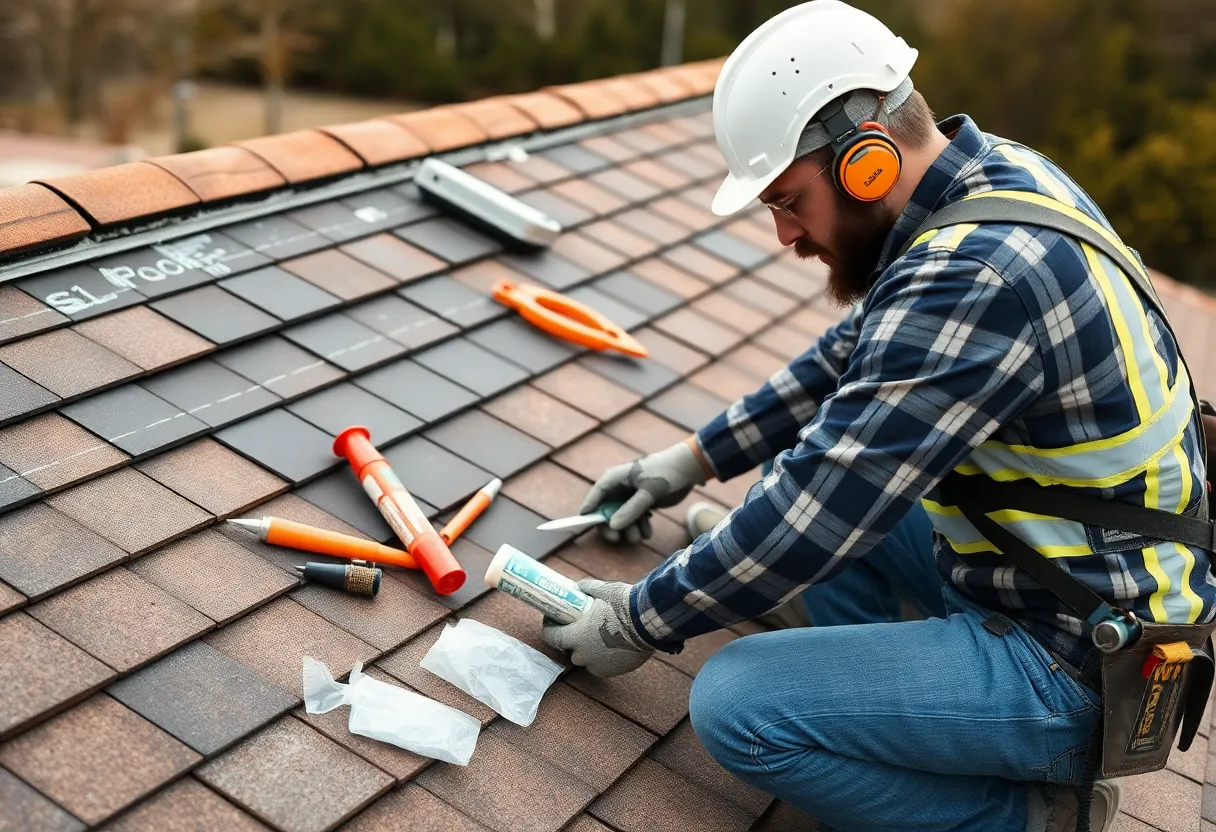 A person repairing a roof using DIY techniques