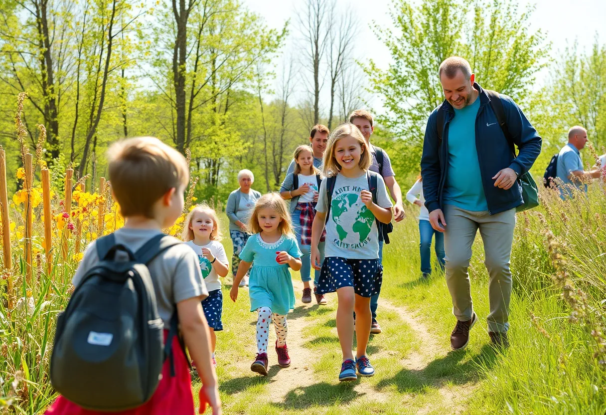 Families participating in Earth Day activities at Anne Springs Close Greenway