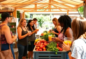 Community members gathering at FARMacy Community Farmstop