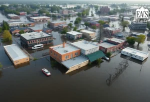 Aerial view of severe flooding in Hopkinsville, Kentucky.