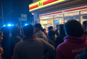 Chaotic scene outside a 7-Eleven in Fort Mill during a looting incident.