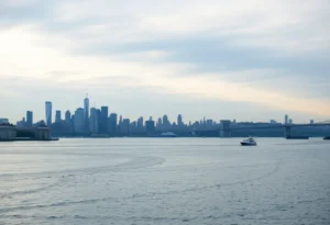 Emergency responders at the Hudson River following a helicopter crash