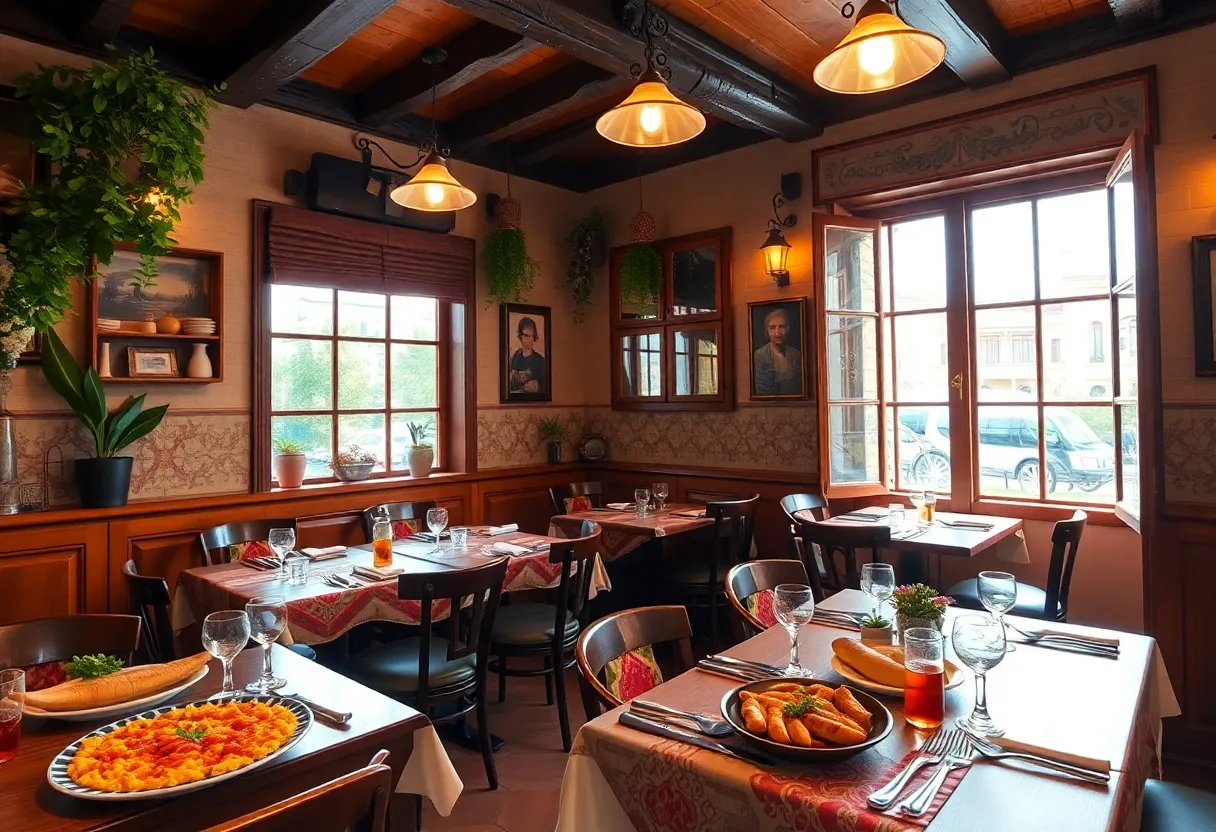 Vibrant dining setup at Miro Spanish Grille showcasing Spanish dishes.