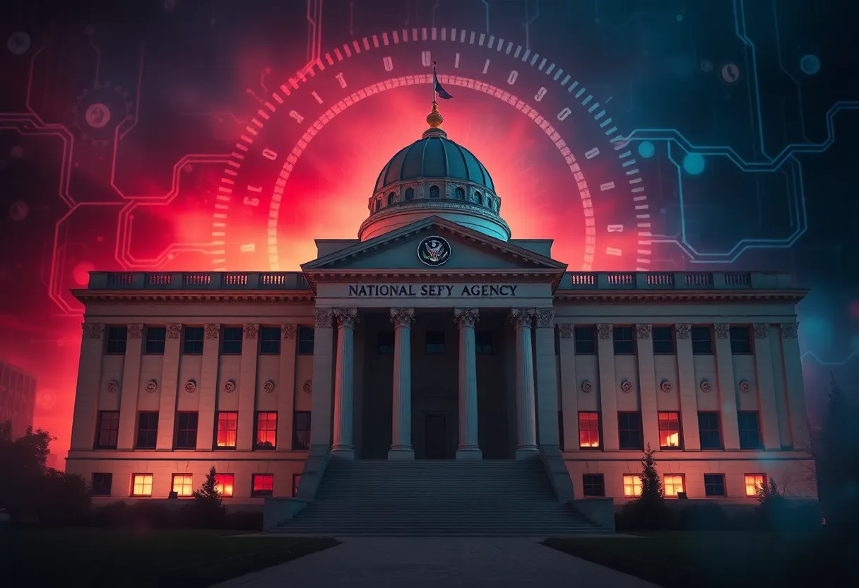 Illustration of the National Security Agency undergoing leadership change.