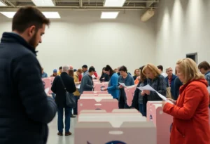 Voters at a polling station in Wisconsin engaging in the election process