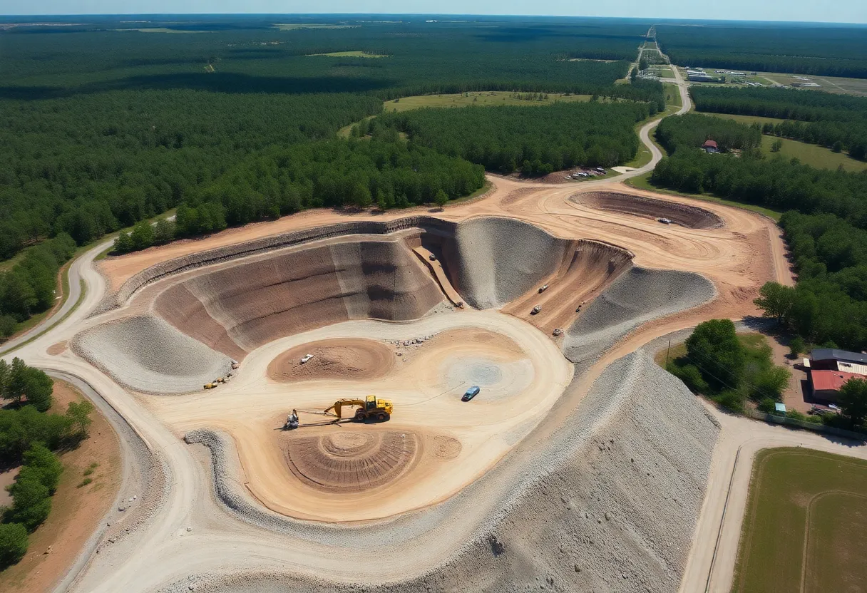 Aerial view showcasing the quarry expansion site in Chester County, South Carolina.