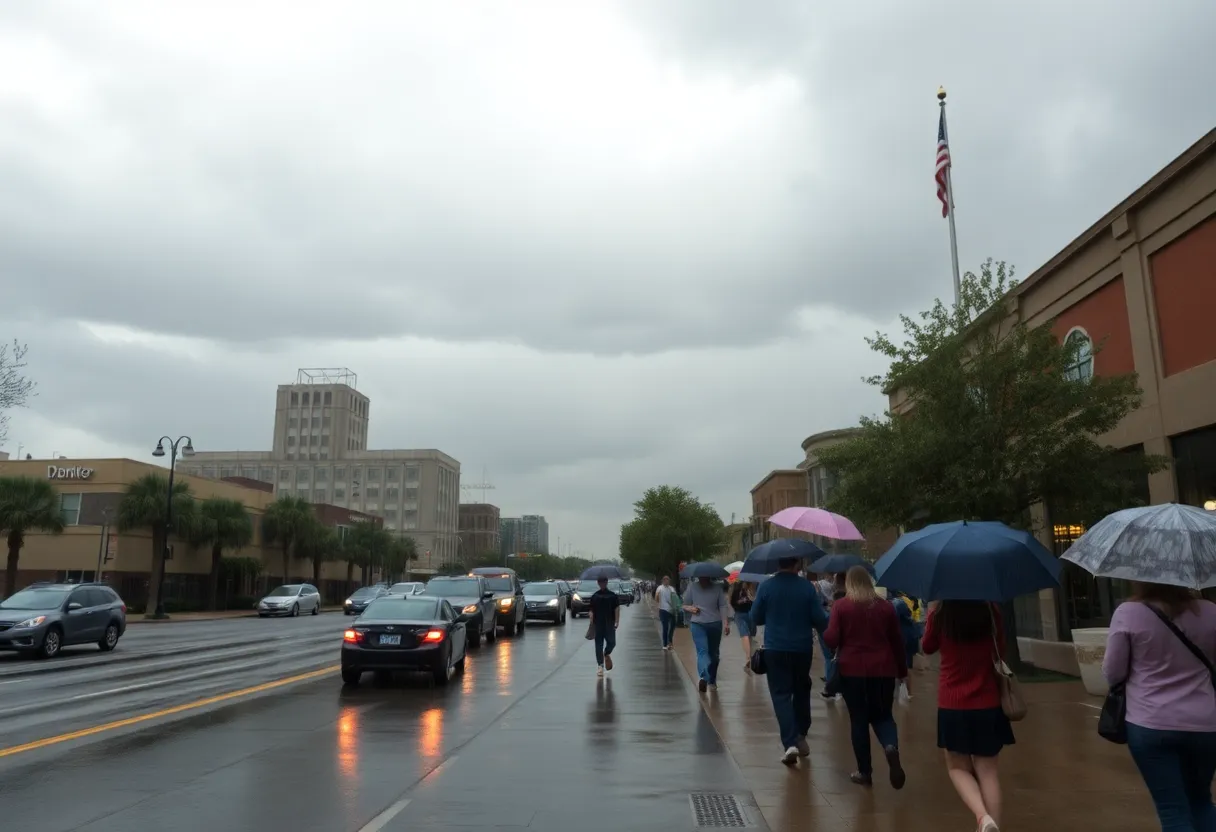 People walking with umbrellas in the rain in Charlotte