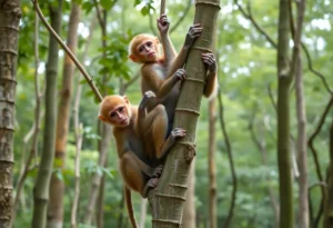 Rhesus Monkeys in Trees