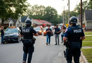 Police at a gas station in Rock Hill, SC, after shooting incident
