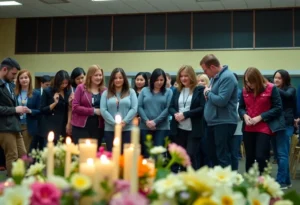 Community members gather in support and remembrance of lost lives.