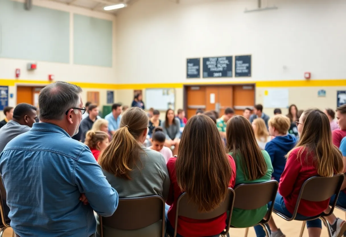 Community members discussing safety in schools
