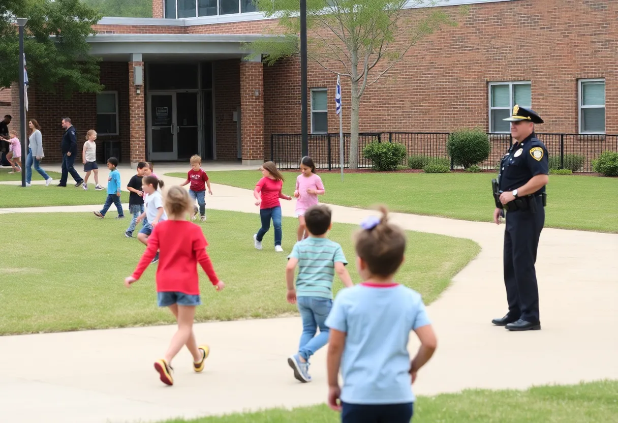 School children playing with police presence in Rock Hill