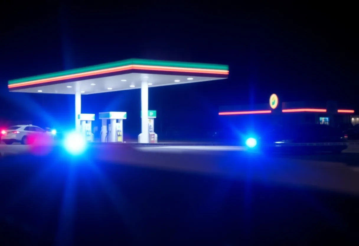 Police presence at a gas station crime scene