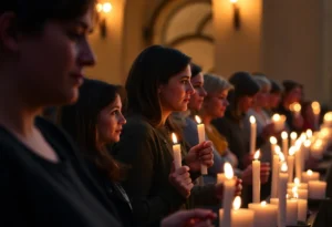 Community vigil in Rock Hill with candles and flowers