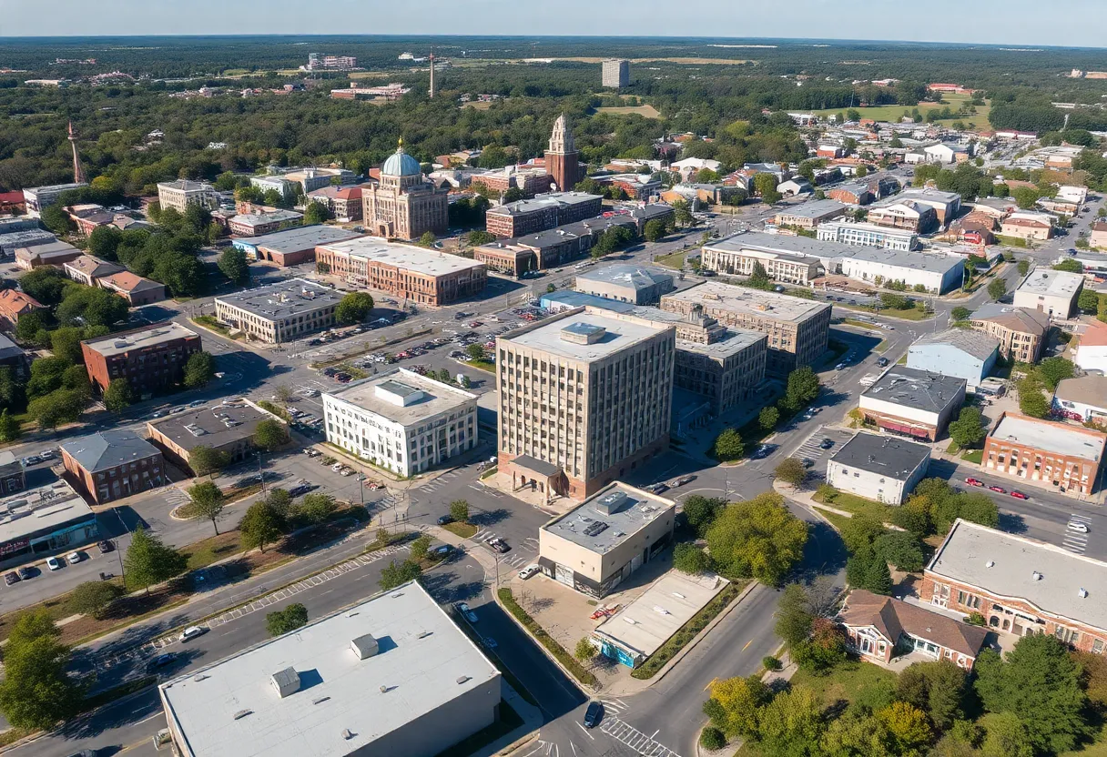 Aerial view of Rock Hill showcasing economic development