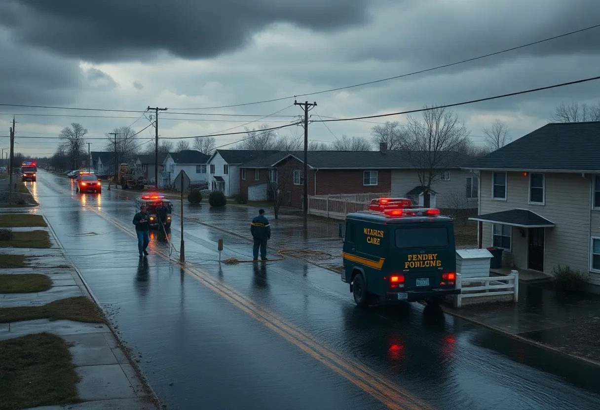 Flooded town following severe storms in the Midwest