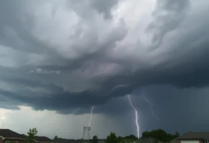 Dramatic thunderstorm clouds with lightning over Mecklenburg County
