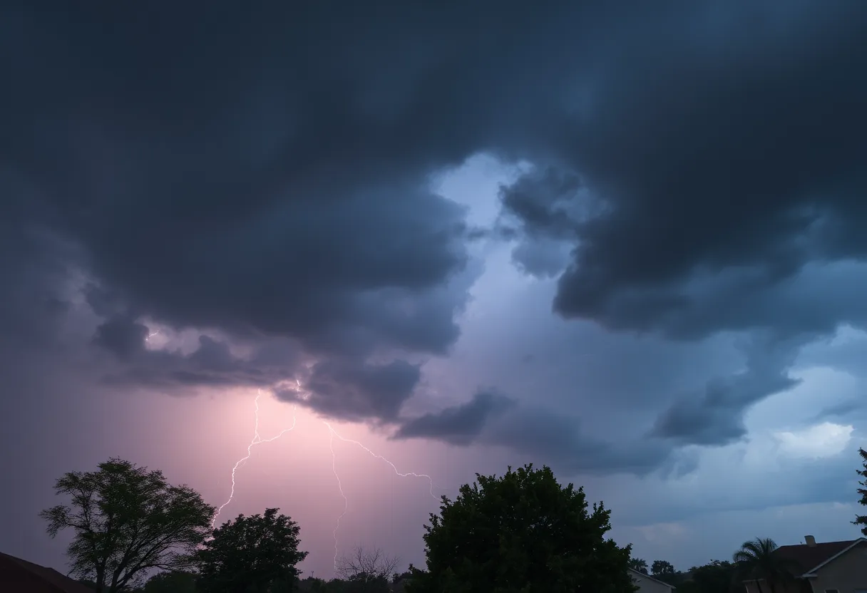 Dramatic dark clouds and lightning during a severe thunderstorm