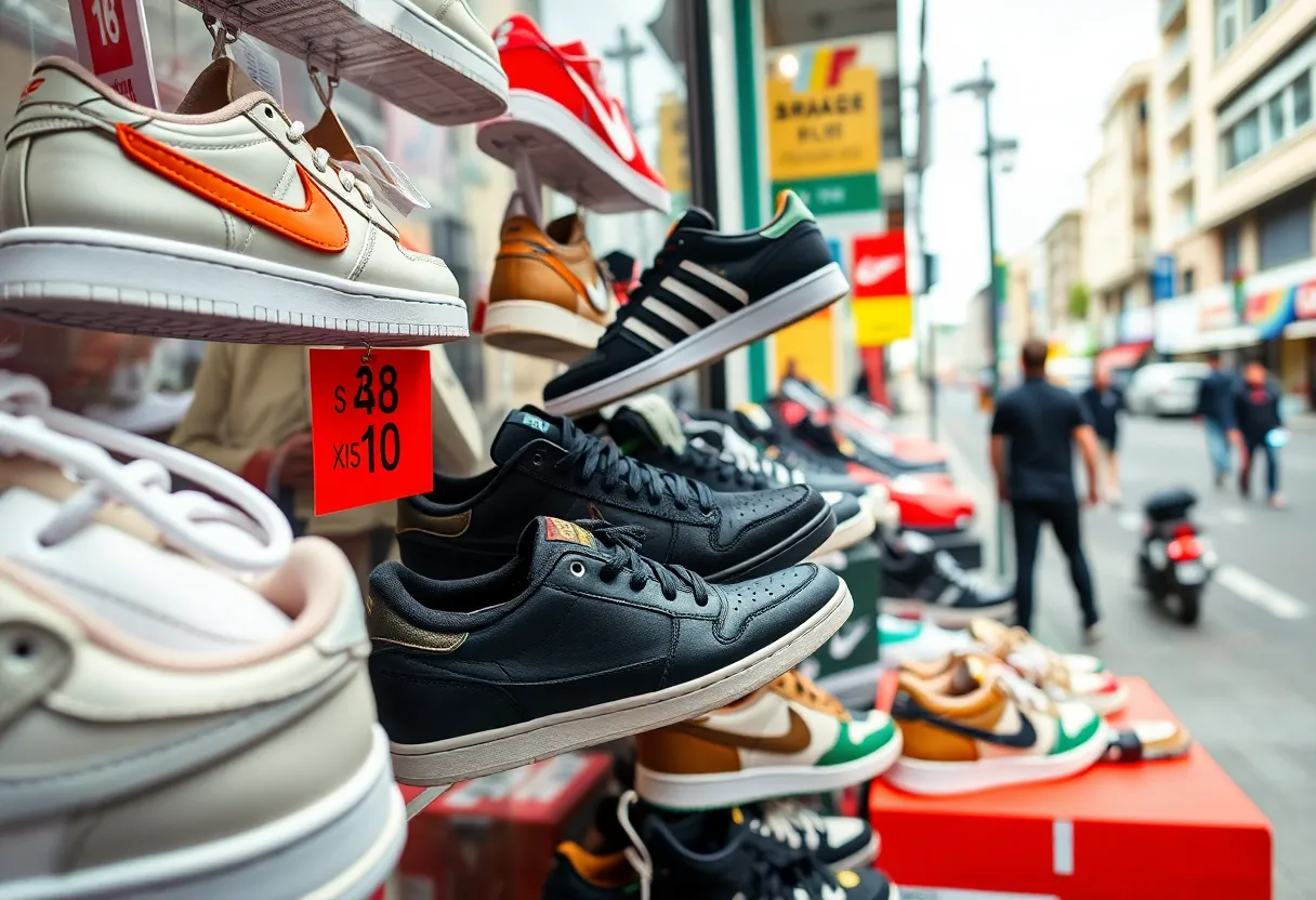 Sneaker store display with various styles and prices in Rock Hill