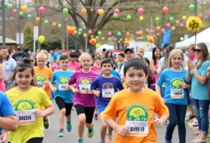 Community event at the Spring Fest 5k with families and runners