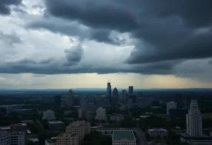 A dramatic view of stormy skies in Charlotte, North Carolina.