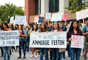 Group of students protesting for immigration rights on campus