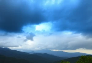 Dark thunderclouds gathering over the mountains in Western North Carolina