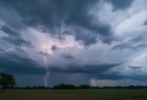 Dark storm clouds gathering over a rural landscape in Abbeville.