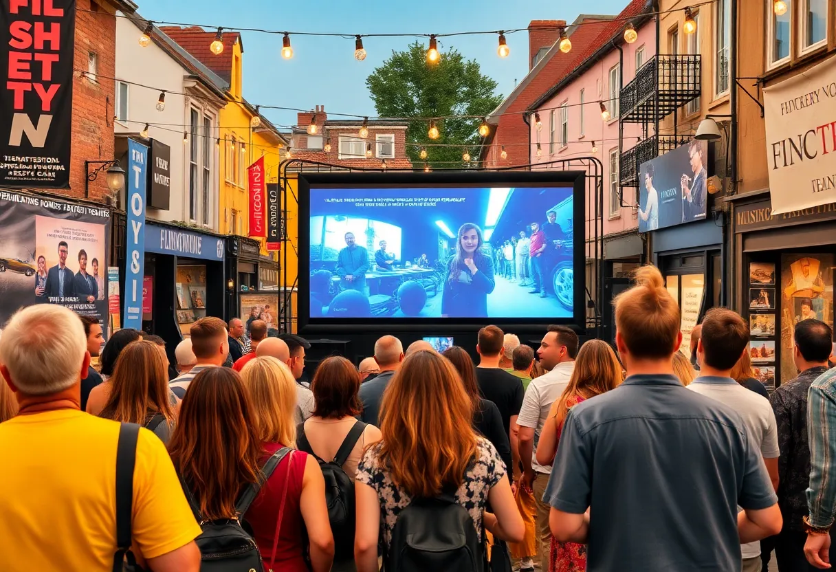 Festival attendees at the York County Underexposed Film Festival enjoying short films and engaging with filmmakers.