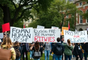 Students protesting for human rights at university