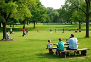Families enjoying recreational activities in York County park