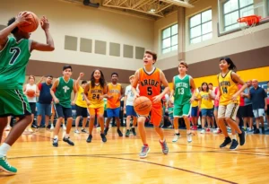 Young athletes participating in basketball tournaments