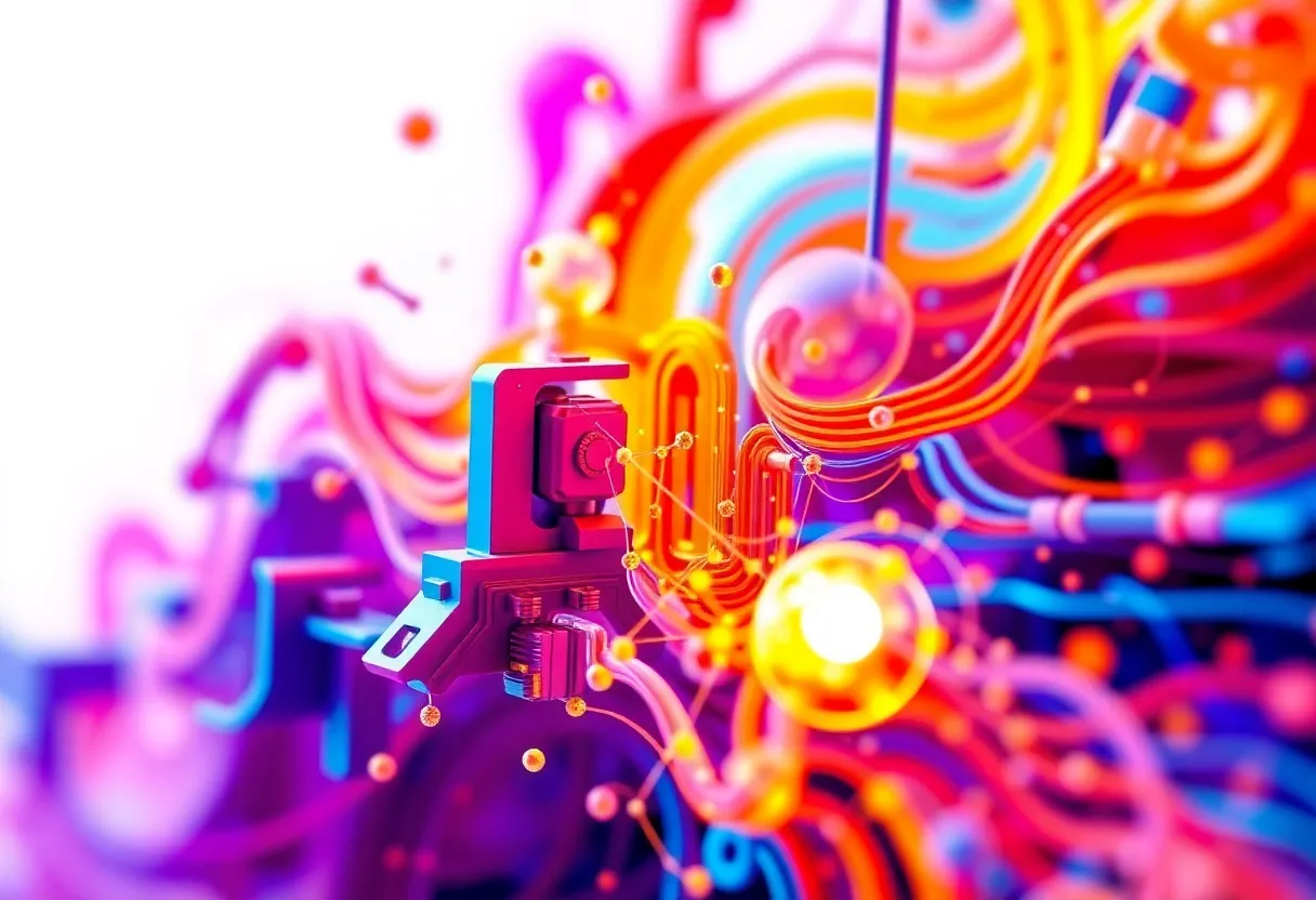 Illustration of advanced 3D printing technology and solutions.