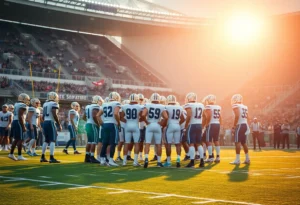 Carolina Panthers players in a huddle during practice
