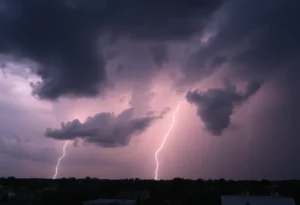 Dramatic thunderstorms and dark clouds over Charleston